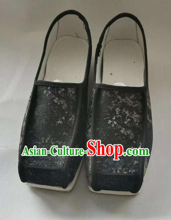 Chinese Ancient Official Shoes Handmade Black Satin Shoes Traditional Song Dynasty Scholar Hanfu Shoes