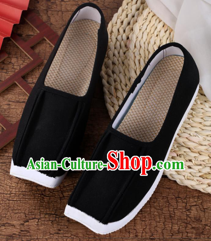 Chinese Traditional Song Dynasty Taoist Shoes Ancient Scholar Shoes Handmade Black Cloth Shoes
