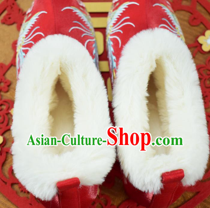 China National Embroidered Phoenix Shoes Red Cloth Shoes Traditional Wedding Shoes