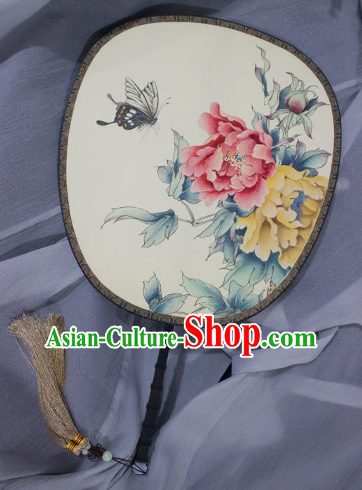 China Handmade Painting Peony Silk Fan Traditional Palace Fan Princess Fan