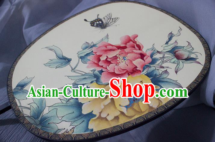 China Handmade Painting Peony Silk Fan Traditional Palace Fan Princess Fan