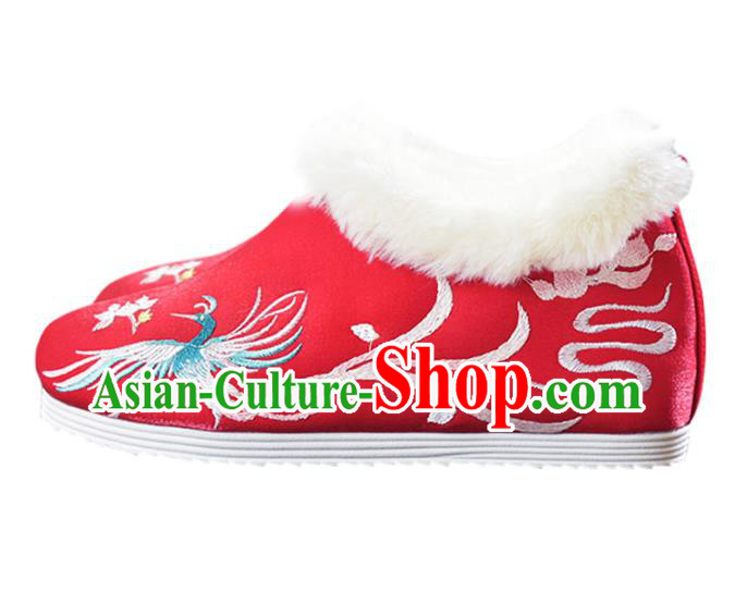 China National Embroidered Phoenix Shoes Red Cloth Shoes Traditional Wedding Shoes