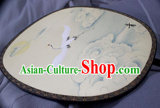 China Ancient Princess Fan Handmade Painting Cloud Crane Silk Fan Traditional Palace Fan