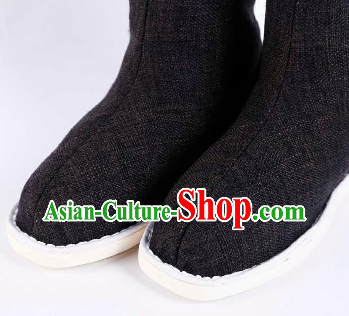 Chinese Handmade Traditional Ming Dynasty Young Hero Black Flax Boots Ancient Swordsman Shoes