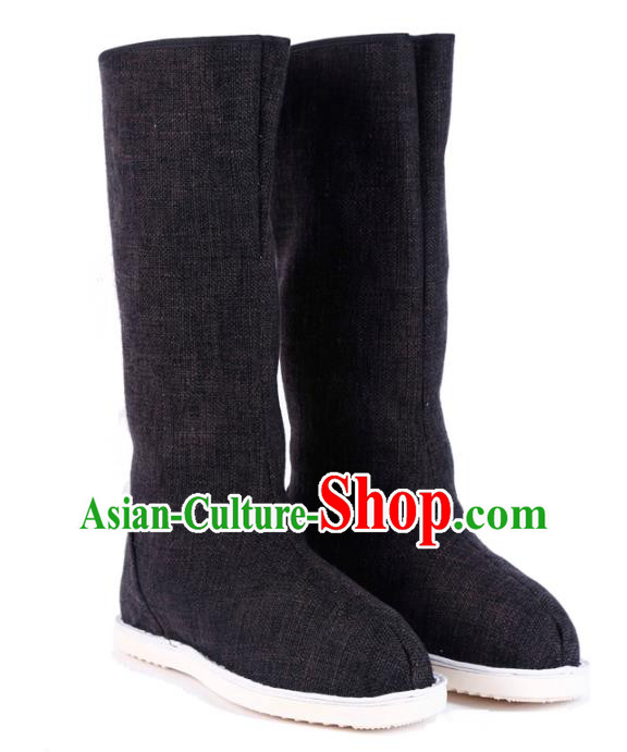 Chinese Handmade Traditional Ming Dynasty Young Hero Black Flax Boots Ancient Swordsman Shoes