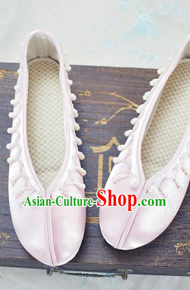 China Traditional Hanfu Shoes Pink Satin Shoes National Women Shoes