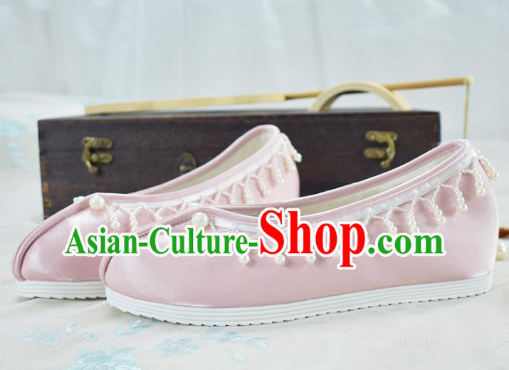 China Traditional Hanfu Shoes Pink Satin Shoes National Women Shoes