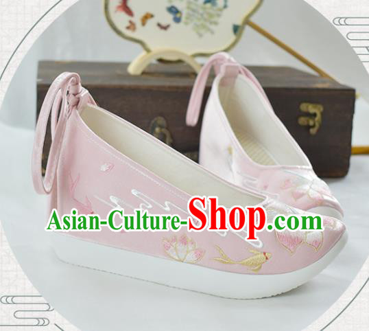 China Traditional Embroidered Lotus Shoes National Shoes Women Pink Satin Shoes