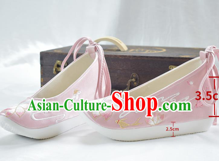 China Traditional Embroidered Lotus Shoes National Shoes Women Pink Satin Shoes