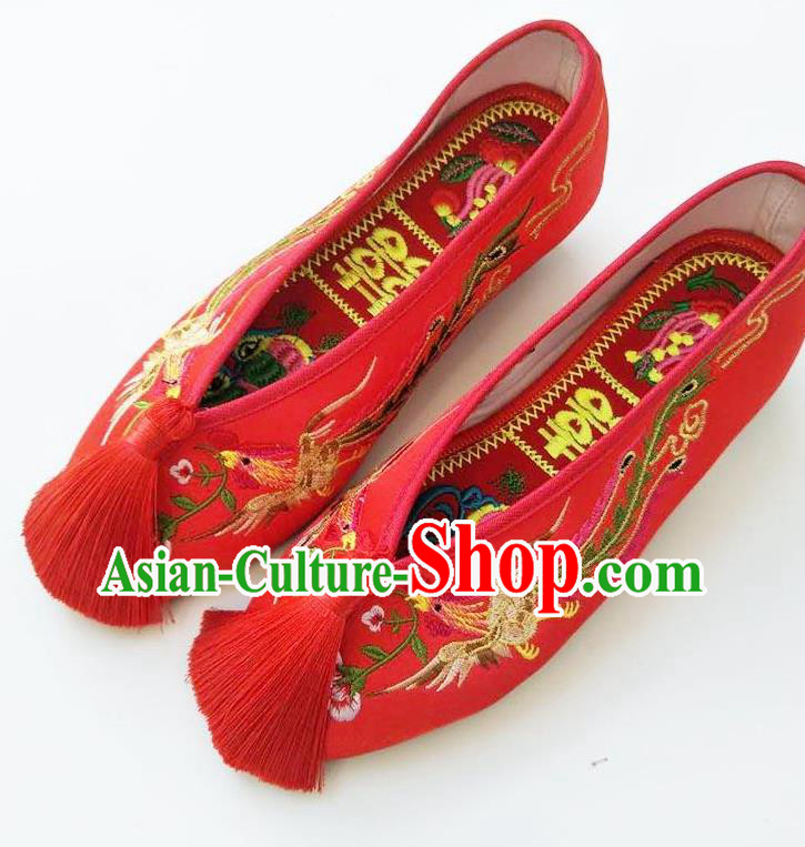 China Wedding Red Cloth Shoes Classical Xiuhe Shoes Traditional Embroidered Shoes