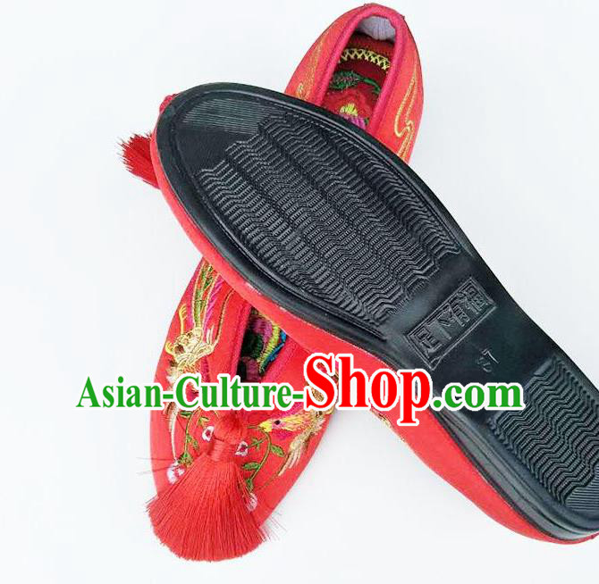 China Wedding Red Cloth Shoes Classical Xiuhe Shoes Traditional Embroidered Shoes