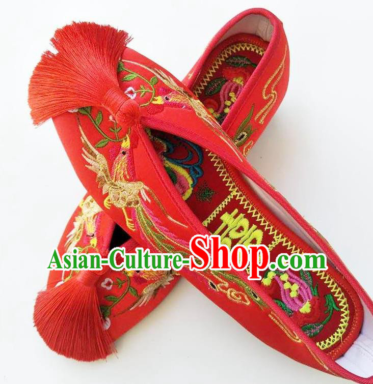China Wedding Red Cloth Shoes Classical Xiuhe Shoes Traditional Embroidered Shoes