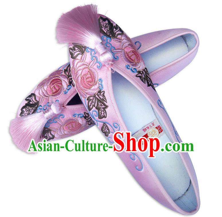 China Classical Xiu He Shoes Traditional Wedding Pink Satin Shoes Embroidered Rose Shoes