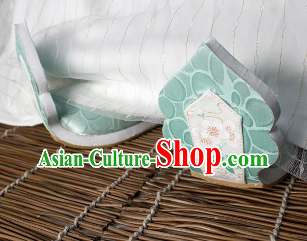 China Handmade Painting Peach Blossom Shoes Traditional Tang Dynasty Hanfu Shoes Classical Green Brocade Shoes