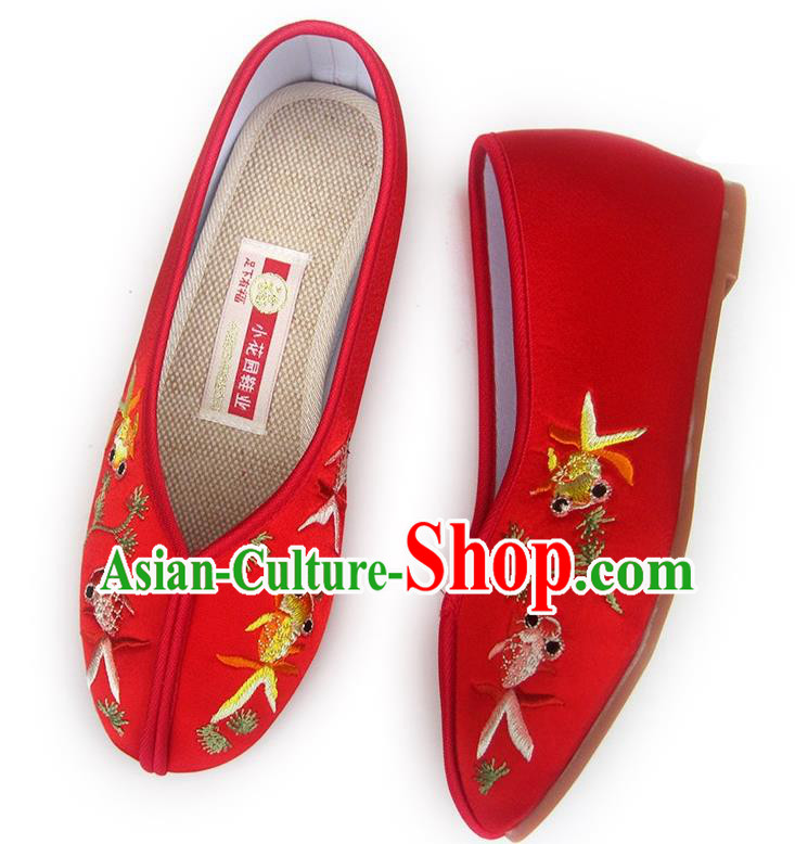 China Embroidered Red Satin Shoes Traditional Wedding Shoes National Women Shoes