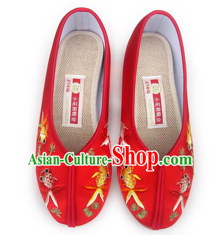 China Embroidered Red Satin Shoes Traditional Wedding Shoes National Women Shoes