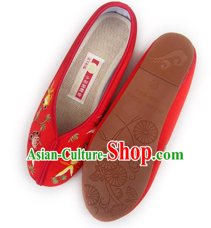 China Embroidered Red Satin Shoes Traditional Wedding Shoes National Women Shoes