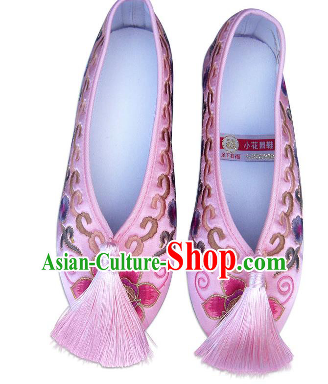 China Traditional Wedding Shoes National Women Shoes Embroidered Plum Blossom Pink Satin Shoes