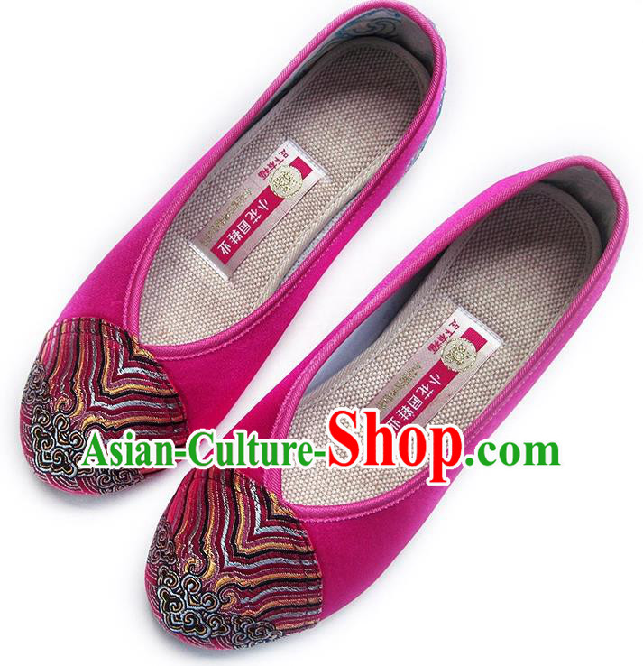 China Embroidered Rosy Satin Shoes Traditional Wedding Bride Shoes National Women Shoes