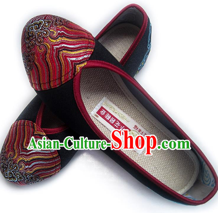 China Embroidered Black Satin Shoes Traditional Shoes National Wedding Shoes