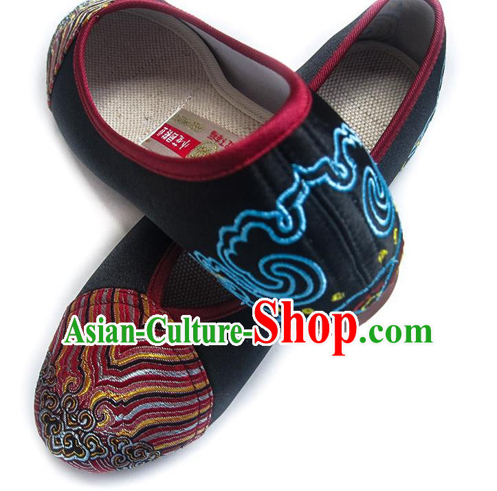 China Embroidered Black Satin Shoes Traditional Shoes National Wedding Shoes
