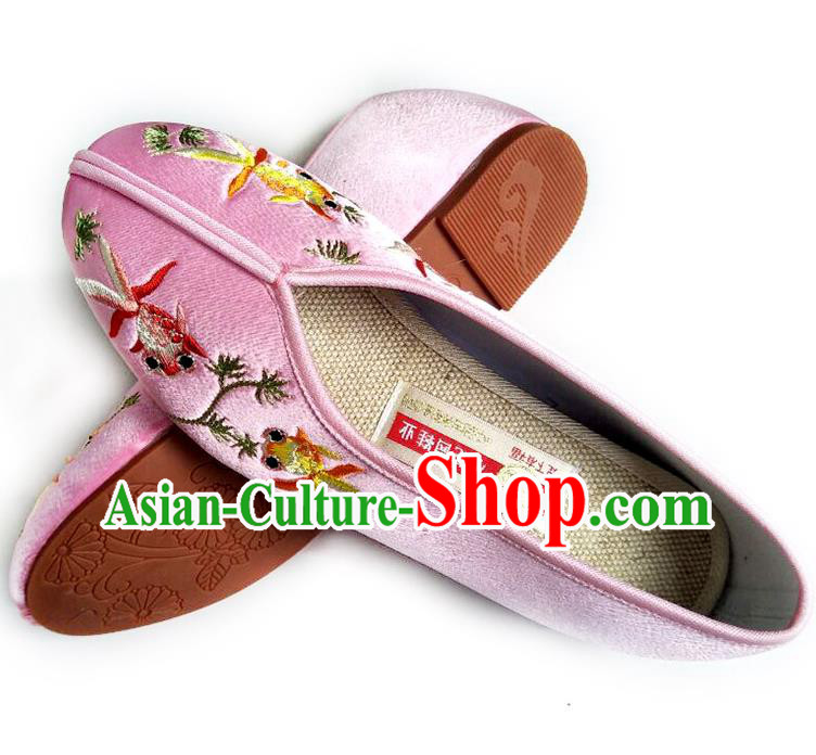 China National Beijing Shoes Traditional Wedding Shoes Embroidered Pink Satin Shoes