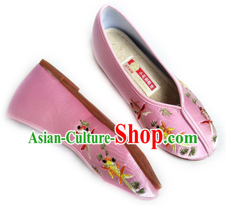 China National Beijing Shoes Traditional Wedding Shoes Embroidered Pink Satin Shoes