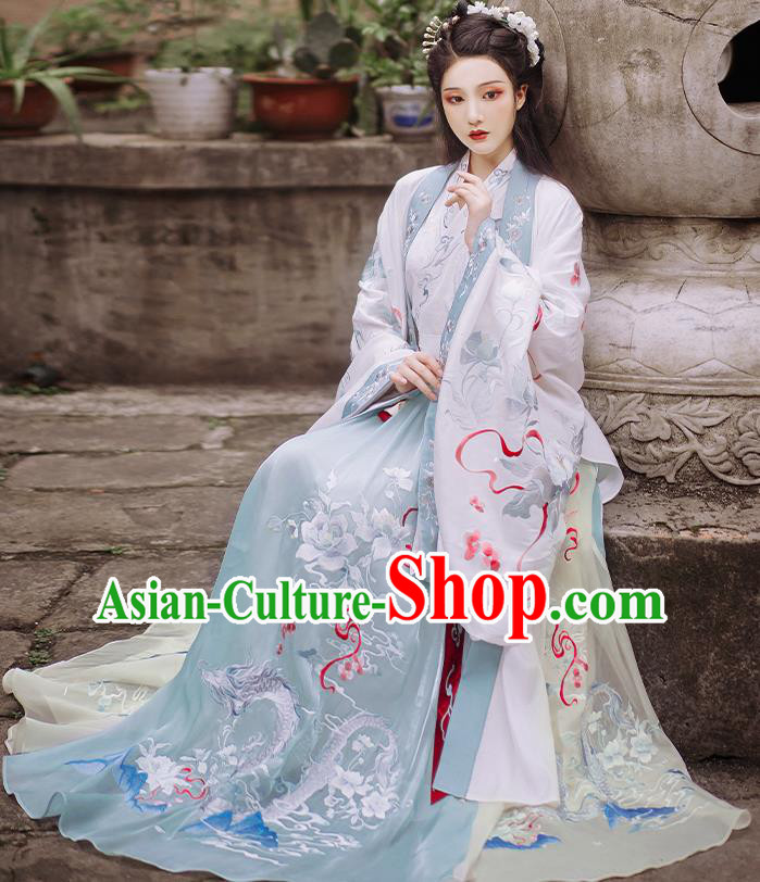 Traditional China Jin Dynasty Palace Beauty Embroidered Hanfu Dress Ancient Royal Princess Historical Clothing