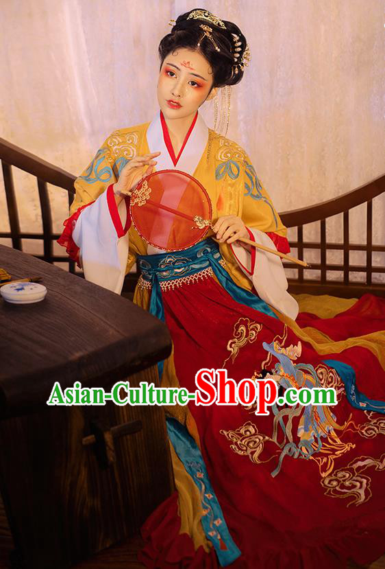 China Traditional Jin Dynasty Court Princess Historical Clothing Ancient Goddess Embroidered Hanfu Dress Apparels