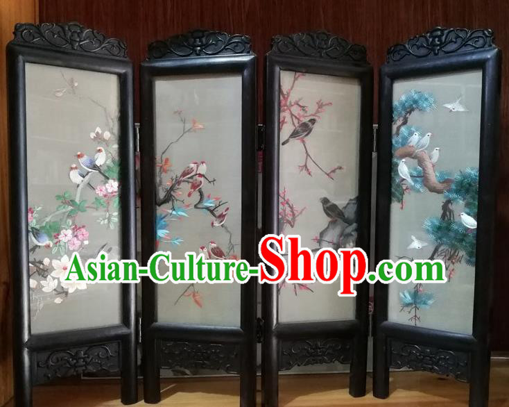 Chinese Suzhou Embroidered Table Screen Traditional Blackwood Folding Screen Handmade Desk Decoration