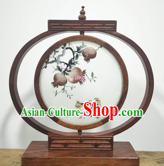 China Decoration LED Desk Lantern Suzhou Embroidered Pomegranate Bedside Lamp Handmade Wood Table Screen