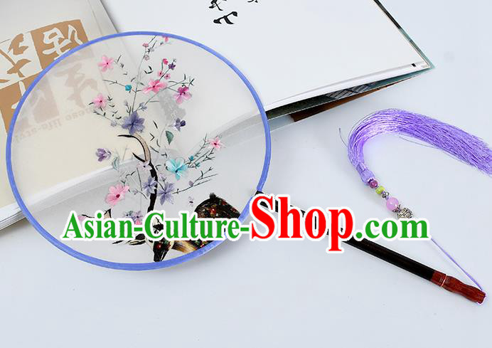 China Traditional Suzhou Embroidered Deer Circular Fan Handmade Palace Fan Classical Silk Fan