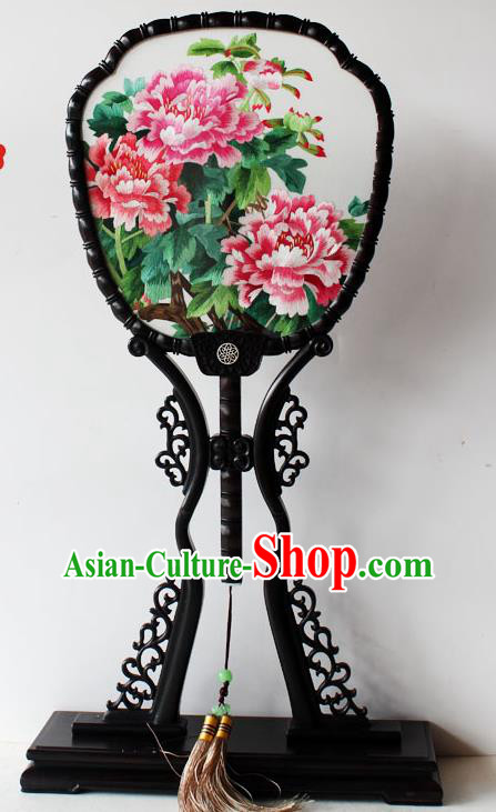 China Handmade Embroidered Peony Silk Fan Traditional Palace Fan Classical Dance Fan
