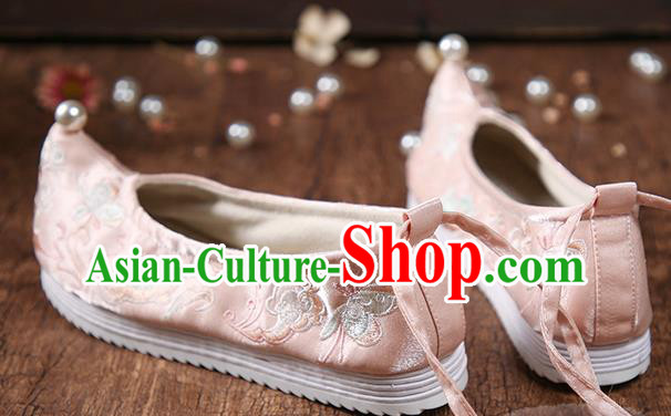 China Embroidered Hanfu Shoes Traditional Ming Dynasty Princess Shoes National Women Pink Cloth Shoes