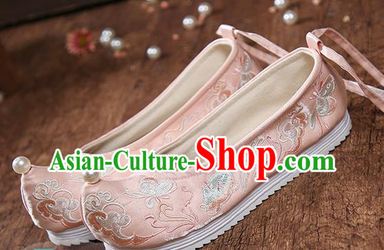 China Embroidered Hanfu Shoes Traditional Ming Dynasty Princess Shoes National Women Pink Cloth Shoes