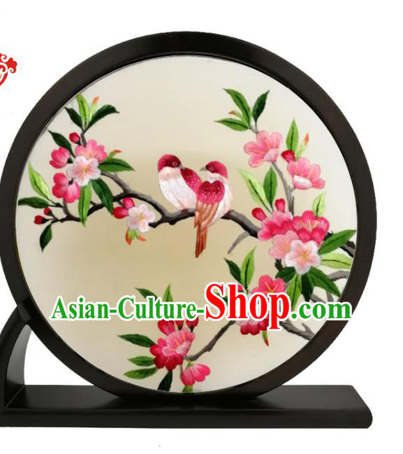 China Handmade Embroidery Begonia Desk Screen Traditional Blackwood Round Table Screen Furniture