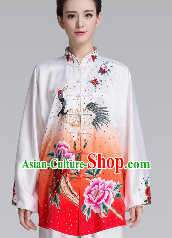 China Woman Kung Fu Tai Chi Clothing Traditional Martial Arts Embroidered Peony Uniforms