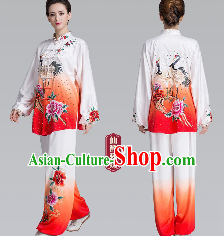 China Woman Kung Fu Tai Chi Clothing Traditional Martial Arts Embroidered Peony Uniforms