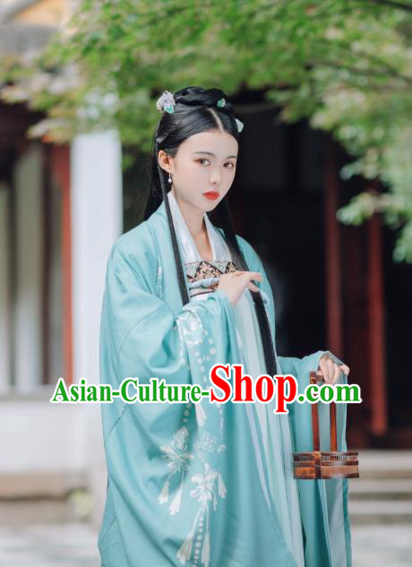 China Traditional Tang Dynasty Princess Green Hanfu Dress Clothing Ancient Court Lady Costumes