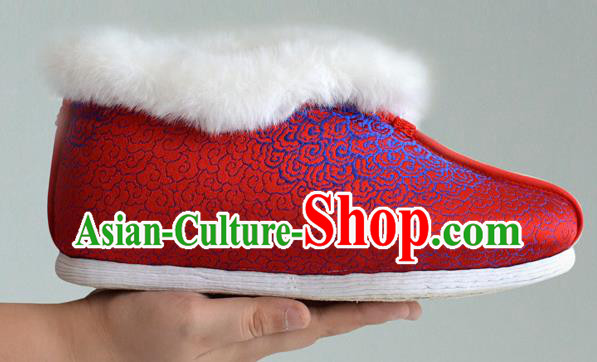 China Bride Shoes Traditional Red Satin Shoes National Cotton Padded Shoes