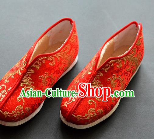 China National Cotton Padded Shoes Elderly Female Shoes Traditional Red Brocade Shoes