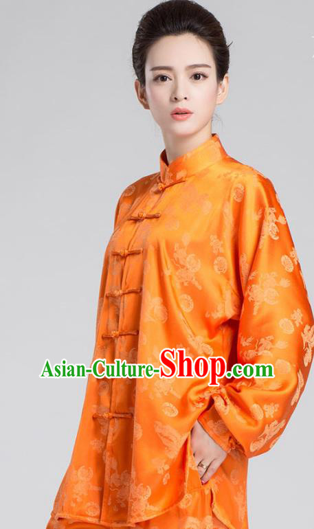 China Kung Fu Training Uniforms Traditional Martial Arts Orange Silk Apparels