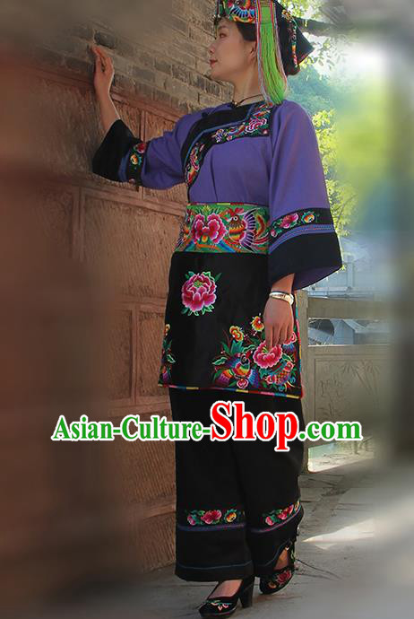 Chinese Miao Nationality Women Clothing Xiangxi Ethnic Costumes and Headwear