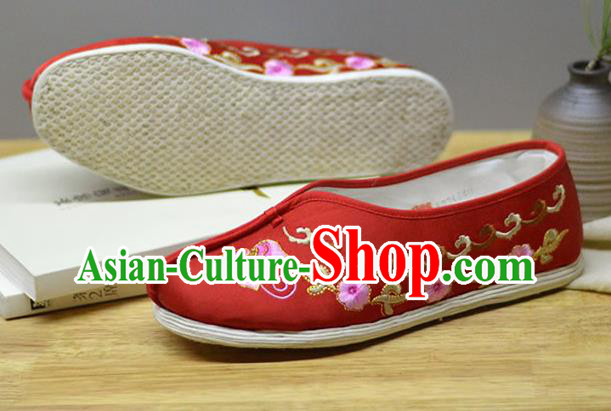 China National Embroidered Plum Shoes Traditional Wedding Shoes Red Cloth Shoes