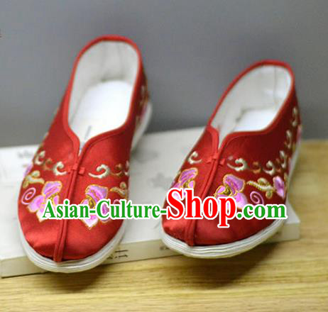 China National Embroidered Plum Shoes Traditional Wedding Shoes Red Cloth Shoes