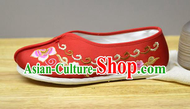 China National Embroidered Plum Shoes Traditional Wedding Shoes Red Cloth Shoes