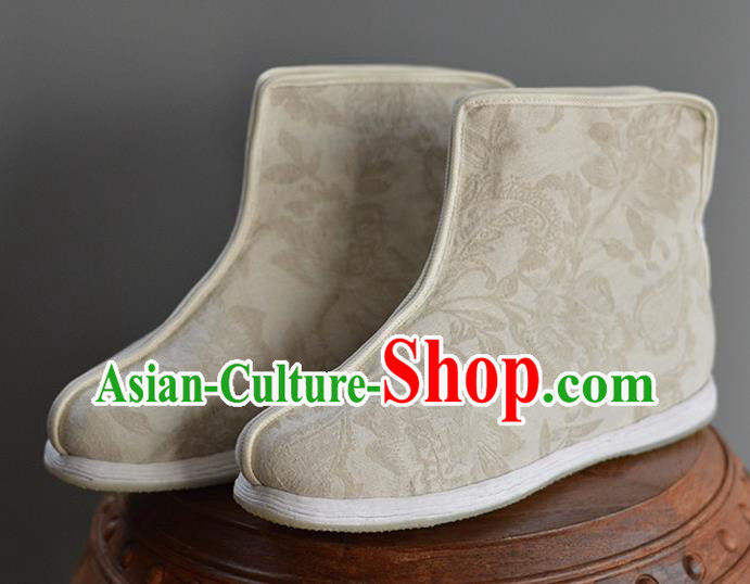 China Handmade Beige Cloth Shoes Ancient Swordsman Short Boots