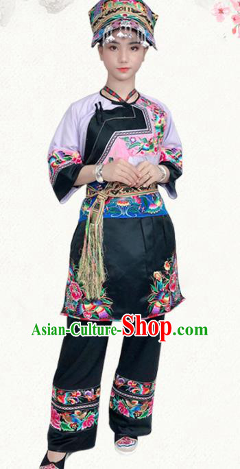 Chinese Yi Nationality Dress Stage Show Clothing Ethnic Woman Informal Pink Outfits Costumes and Headwear