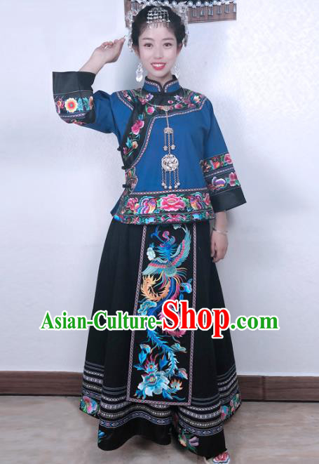 Chinese Minority Stage Show Clothing Miao Ethnic Woman Costume Hmong Nationality Folk Dance Dress and Hair Accessories