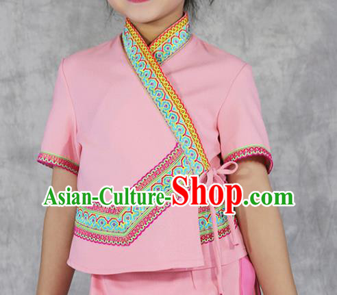 China Dai Nationality Costumes Yunnan Province Ethnic Minority Children Pink Outfits